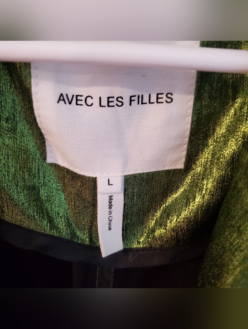 Avec Les Filles Green Metallic Shimmer Shiny Trench Coat Belted Size L - Picture 2 of 10